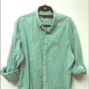 Polo Men’s Button Down Green & White Plaid XL